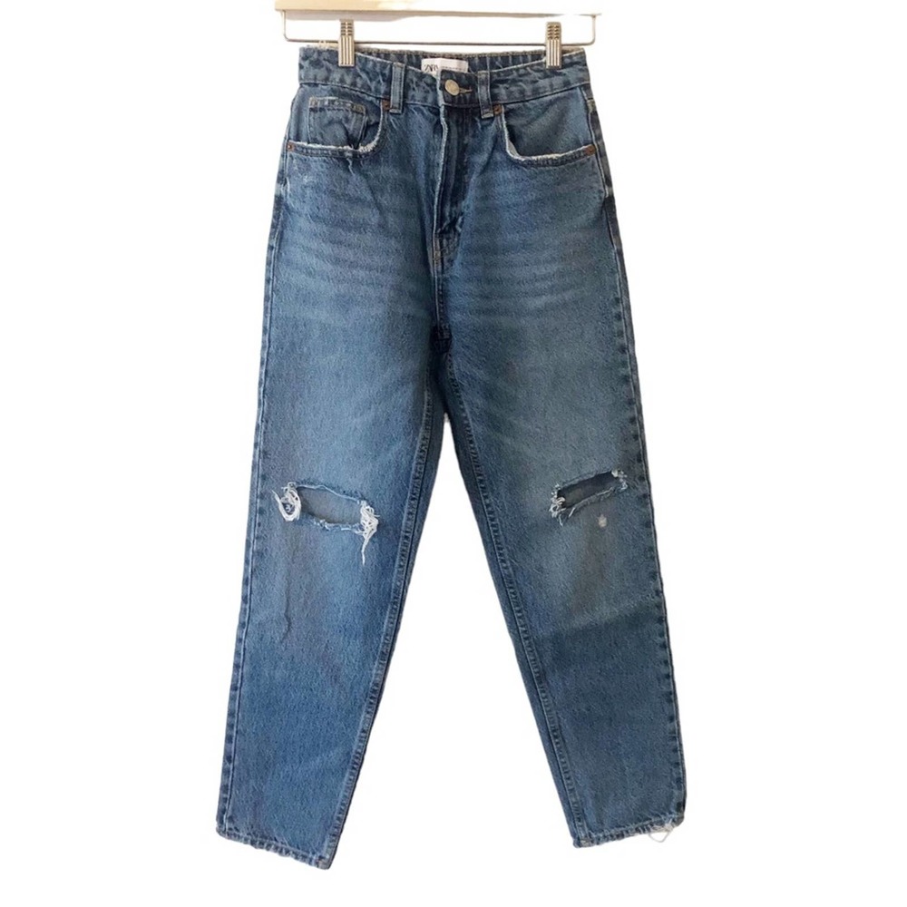 Zara High Rise High Waist 90's Mom Jeans Distressed 2